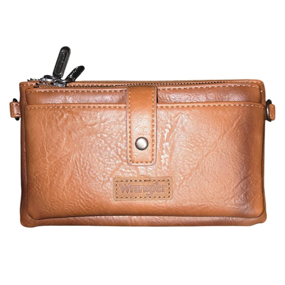 Wrangler Cognac Brown Double Zip Wallet Clutch Western Large Organizer NWOT